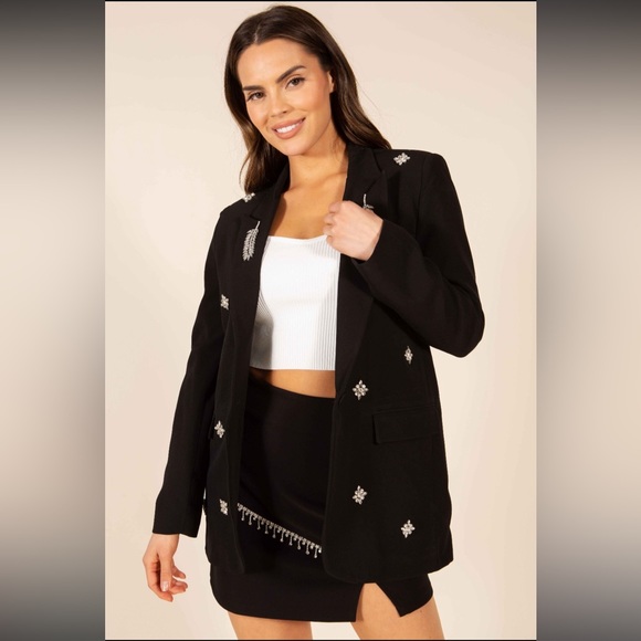 NEW WOMEN’S RHINESTONES BLACK BLAZER - Picture 2 of 4